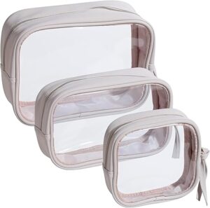 BS-MALL Toiletry Bag Waterproof Makeup Organizer Travel Size Clear – Makeup Cosmetic Organizer Water-resistant Portable Pouch PU Leather Washable Travel Essentials Makeup Bag 3 Pack