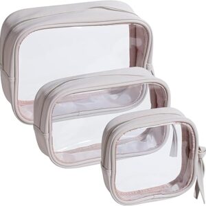BS-MALL Toiletry Bag Waterproof Makeup Organizer Travel Size Clear - Makeup Cosmetic Organizer Water-resistant Portable Pouch PU Leather Washable Travel Essentials Makeup Bag 3 Pack