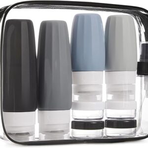 BAGSMART 18 Pack TSA Approved Travel Bottles for Toiletries, Leak Proof Silicone Travel Size Containers Bottles for Shampoo, Grey