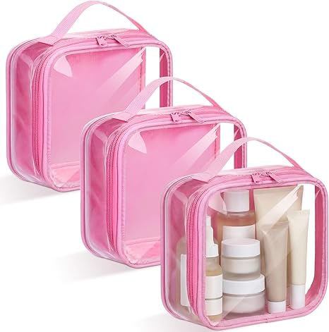 PVC Carry-on Organizer with Handle Cosmetic Liquids Pouch for Airport Security Women Men(Pink)
