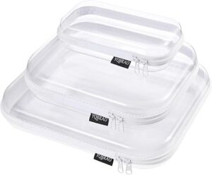 YQBRAO 3-Pack Clear Hard Shell Zipper Case, 1.2mm Heavy-Duty Crush-Proof Makeup Bag, Multi-Size Set (L+M+S) for Diaper Bag Organizer, Toys, Art Supplies & TSA Approved Clear Zipper Pouches