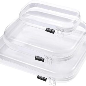 YQBRAO 3-Pack Clear Hard Shell Zipper Case, 1.2mm Heavy-Duty Crush-Proof Makeup Bag, Multi-Size Set (L+M+S) for Diaper Bag Organizer, Toys, Art Supplies & TSA Approved Clear Zipper Pouches