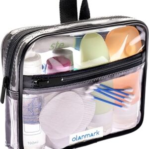TSA Approved Toiletry Bag 3-1-1 Clear Travel Cosmetic Bag with Handle - Quart Size Bag with Zipper - Carry-on Luggage Clear Toiletry Bag for Liquids - Airport Airline TSA Compliant Bag for Man Women