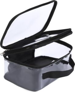 BORMELUN Large Clear travel bags for toiletries pouches carry on reusable,purse see-through plastic pvc TSA airport approved with handle (Black)