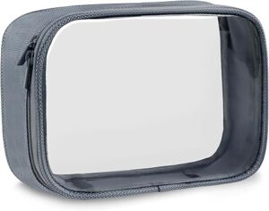 Moyad TSA Approved Clear Toiletry Bag, 1 Pack Quart Size 3-1-1 Liquids Pouch for Travel, Transparent Makeup & Cosmetic Organizer for Women Men, Grey